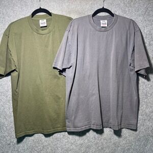 PRO CLUB Heavy Weight T Shirt Olive Green & Gray XL 2 Pack Cotton